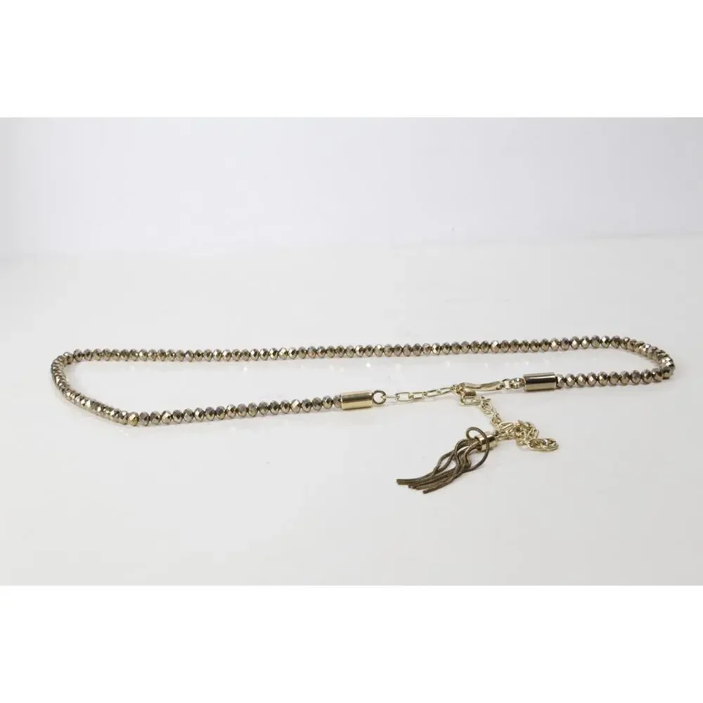 Metallic Gold Beaded Convertible Chain Belt Long Layered Necklace Tassel